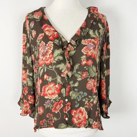 Jones New York Tops - 💥 Floral V-Neck Blouse - Brown and Red